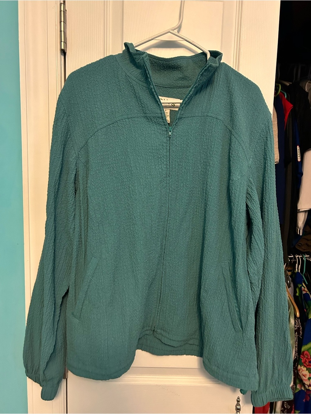 Orvis Teal Textured Quarter-Zip Pullover Sweater
